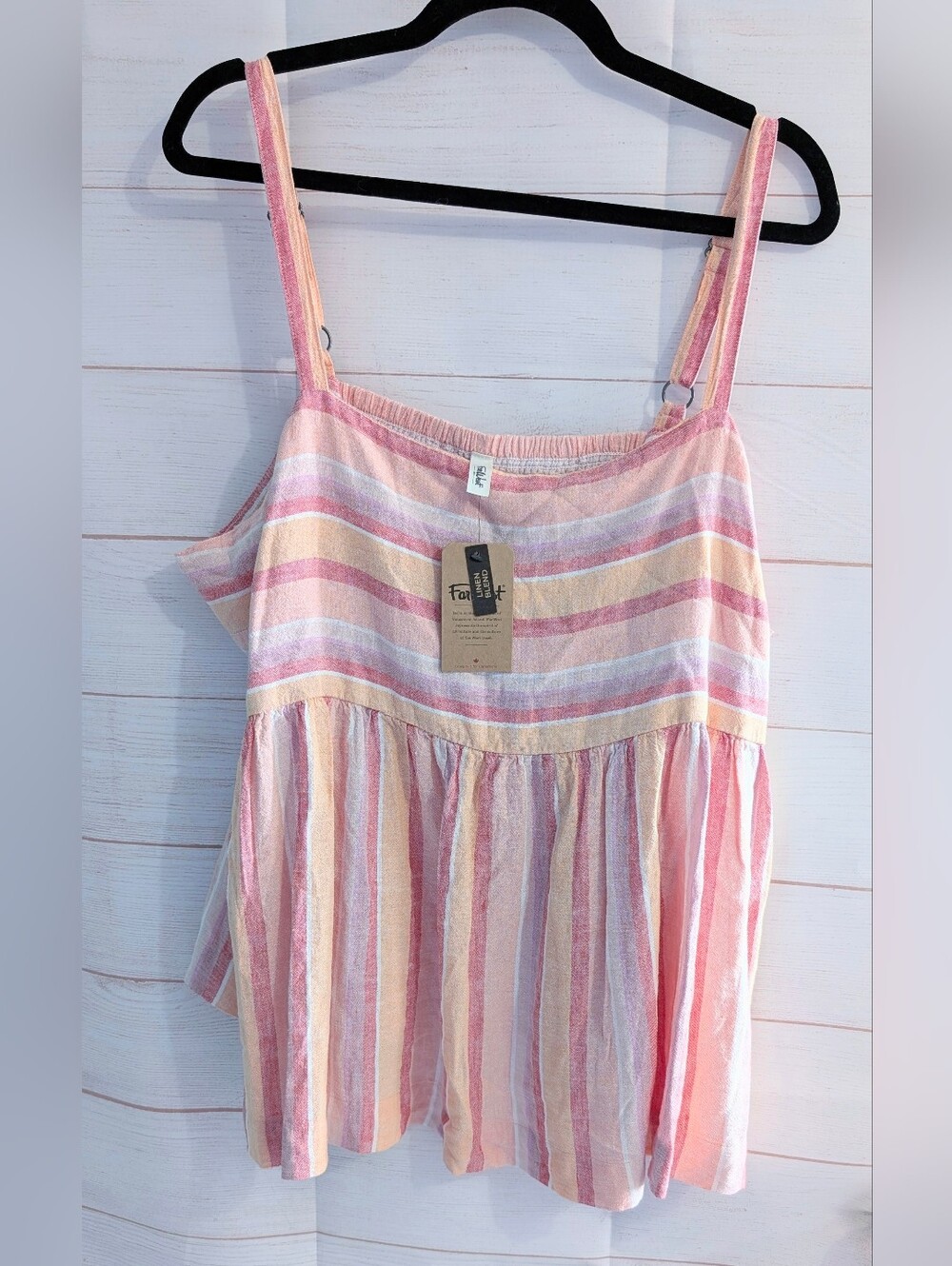 Nwt Far West Striped Pastel Peplum Tank Top - Pink, Peach, Cream Size XXL